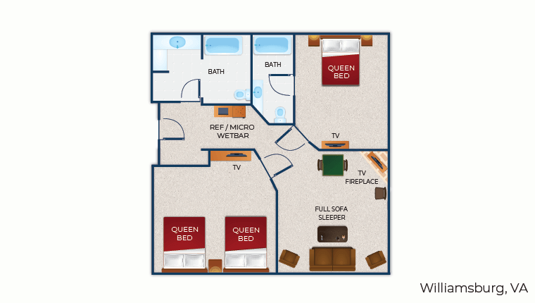 The floor plan for the Grizzly Bear Suite (Balcony/Patio)